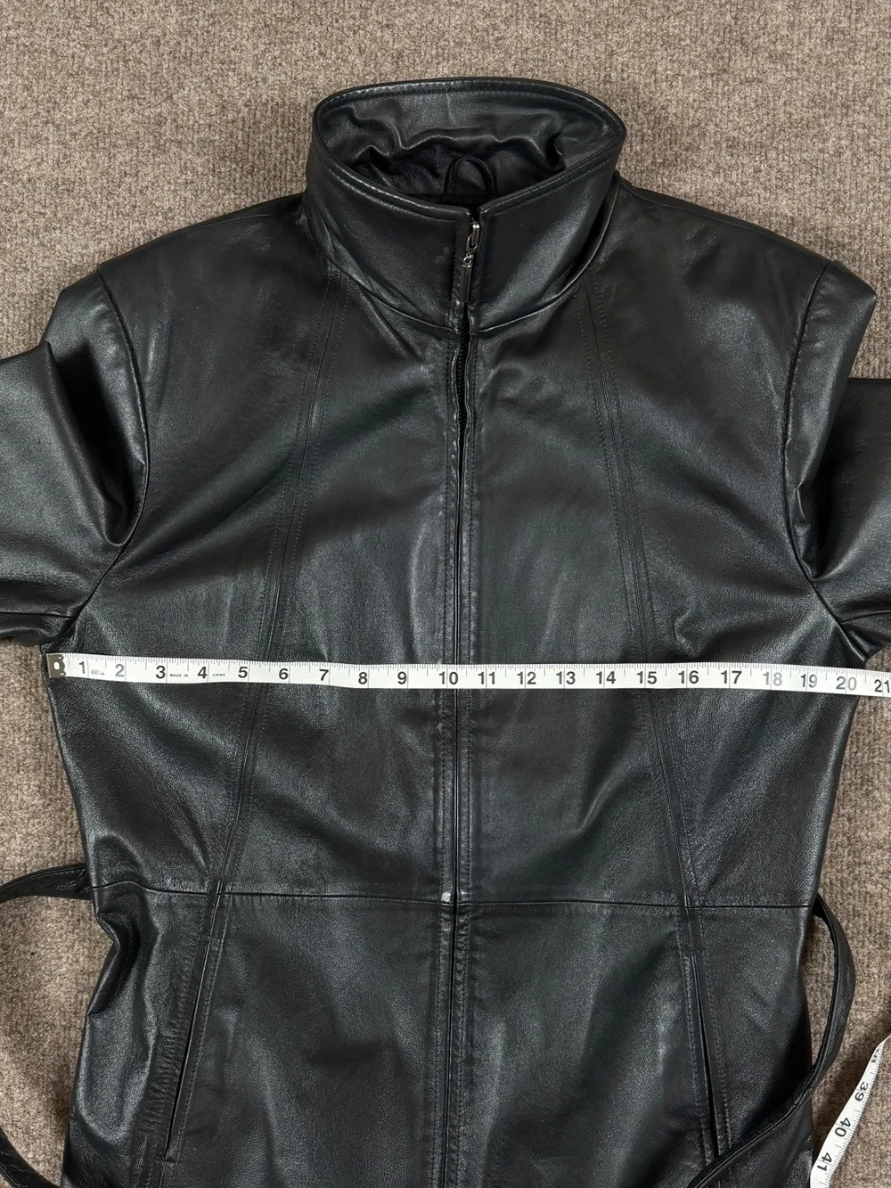 Vintage Black Genuine Leather Full Zip Belted Funnel Neck Jacket Women’s‎ Large